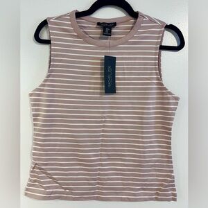 NWT Rachel Zoe Taupe & White Striped Sleeveless Knit Top Size M